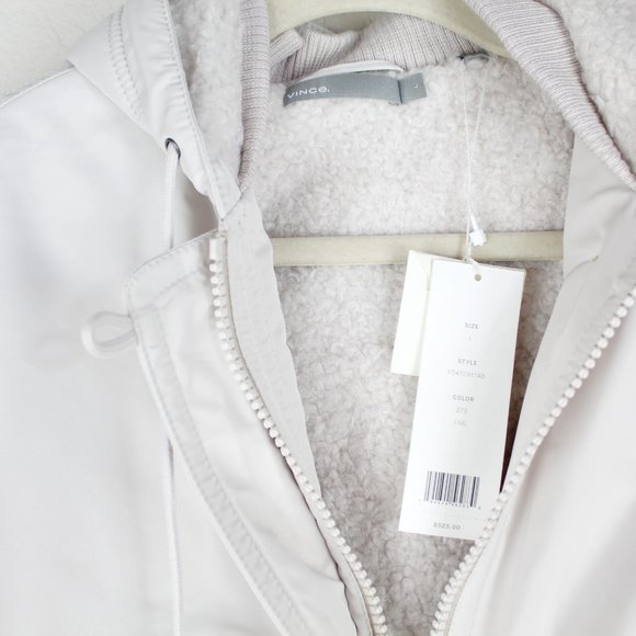 NWT Vince Bomber Jacket -Faux Shearling- Hooded | Cozy Fall-Winter Style - Picture 6 of 15